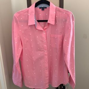 Tommy Hilfiger cotton embroidered button down shirt in pink medium